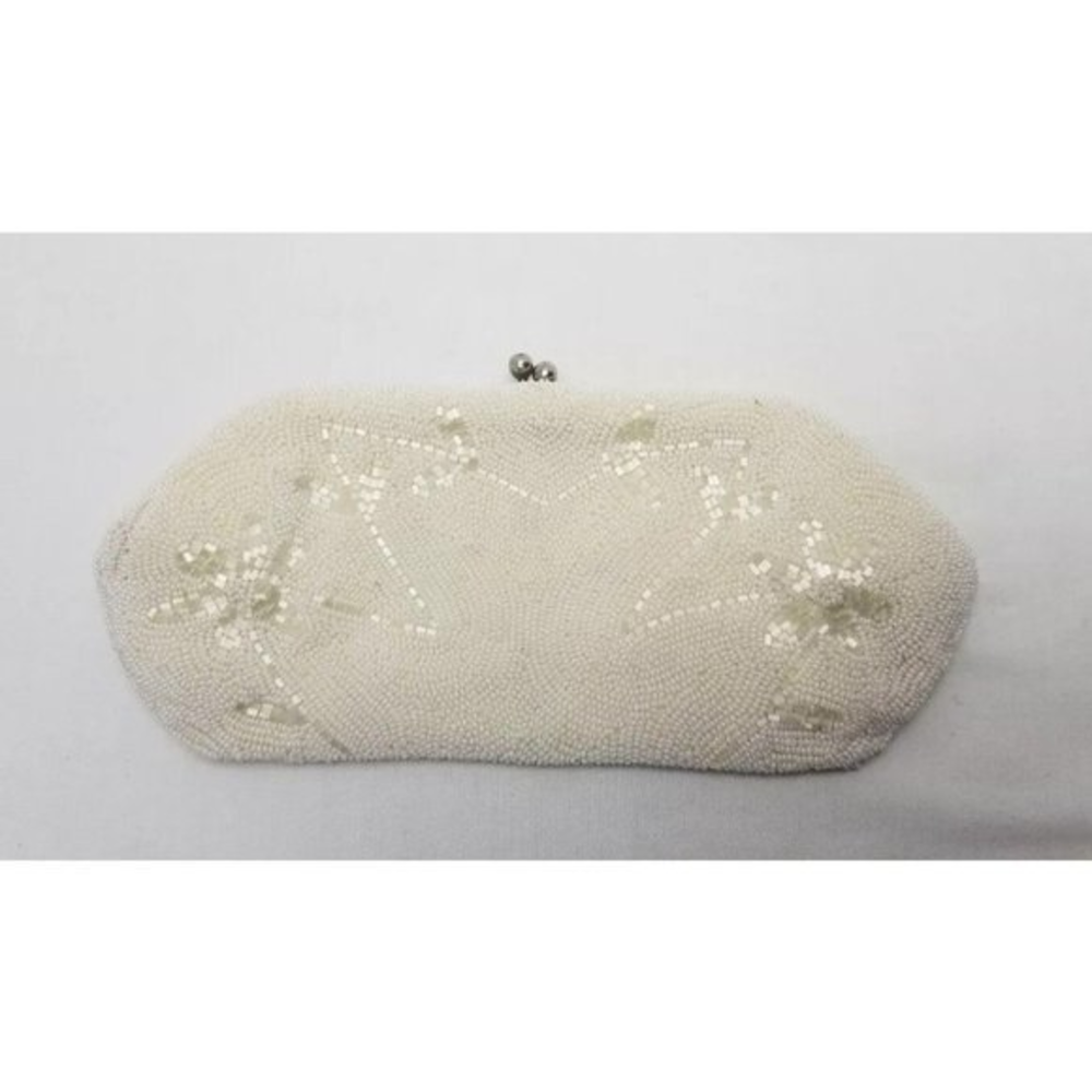 Vintage Walborg Belgium‎ White Beaded Clutch Purse Stunning Flowers